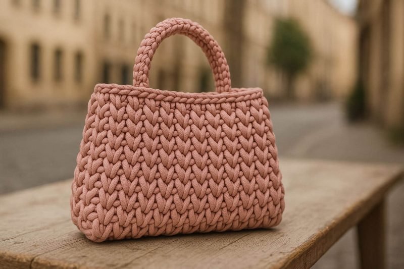 Borsa Tote In Maglia Uncinetto Donna: Piccola, Boho, A Righe O Scacchi, Colori Vari (24x30 Cm)