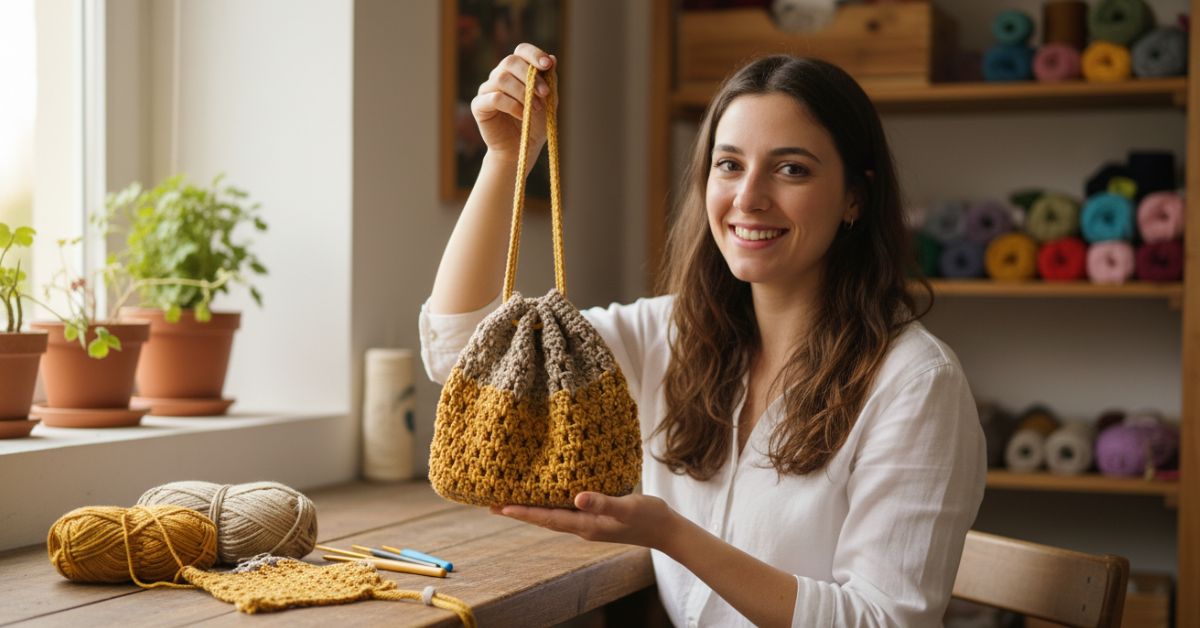Borsa a sacchetto all'uncinetto