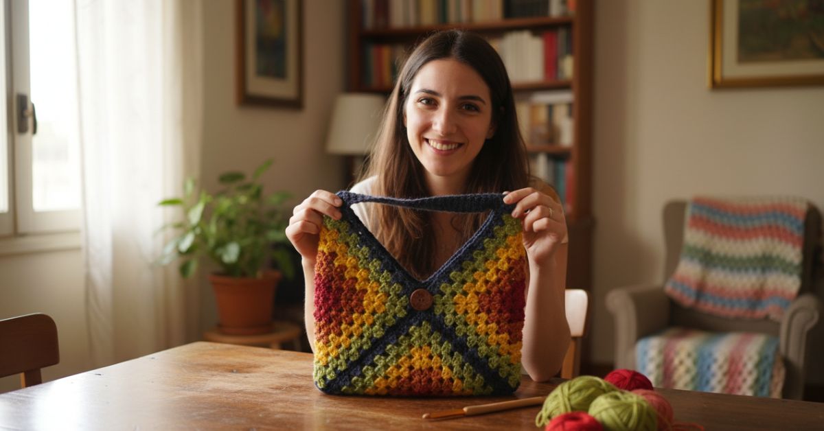 Borsa Granny all’uncinetto il tutorial facile con soli 3 quadrati magici