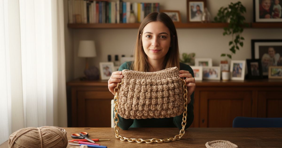 Borse uncinetto inverno 2026 il tutorial per creare il modello Natali in velluto