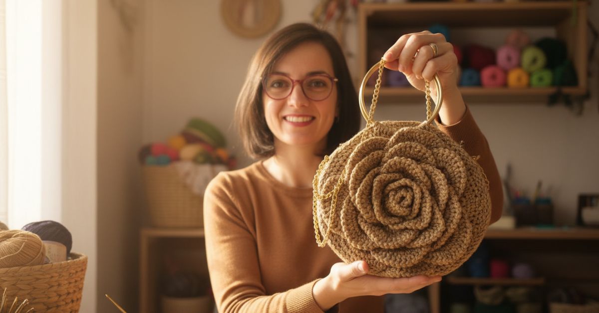 Come fare una borsa con un grande fiore a rilievo guida passo dopo passo