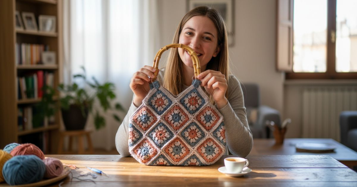 Tendenza Uncinetto crea la tua borsa a mattonelle colorate in pochi passaggi